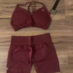 Oner Active Burnt Maroon Sports Bra and Shorts Set